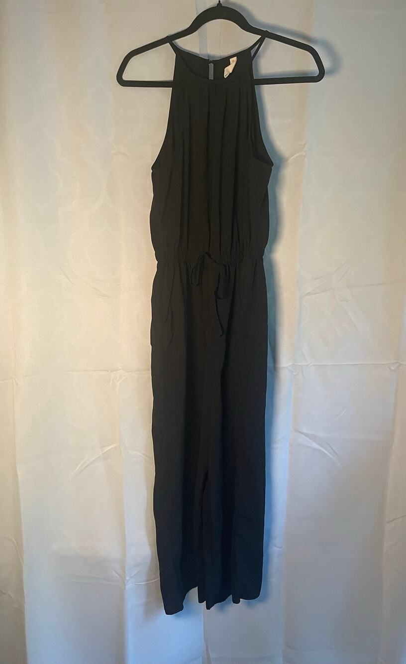 Kingston Grey Black Halter Jumpsuit Size M Cropped Wide Leg with Pockets